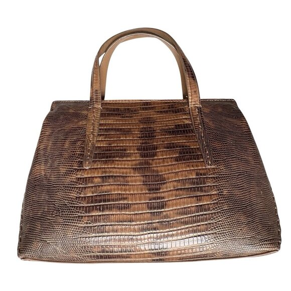 VTG Y2K Faux Snakeskin Double Handles Purse Shoulder Bag Sondra Roberts Brown - Picture 2 of 15